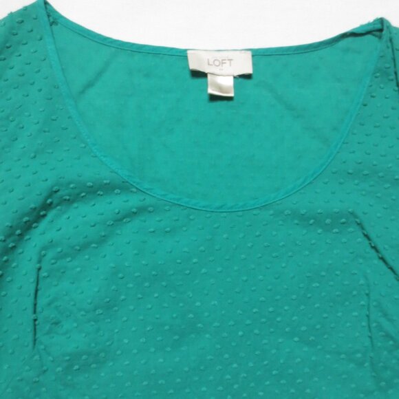 4/$14 LOFT womens GREEN tank BLOUSE top RUFFLE dots SUMMER fitted CAREER size S - Picture 6 of 8